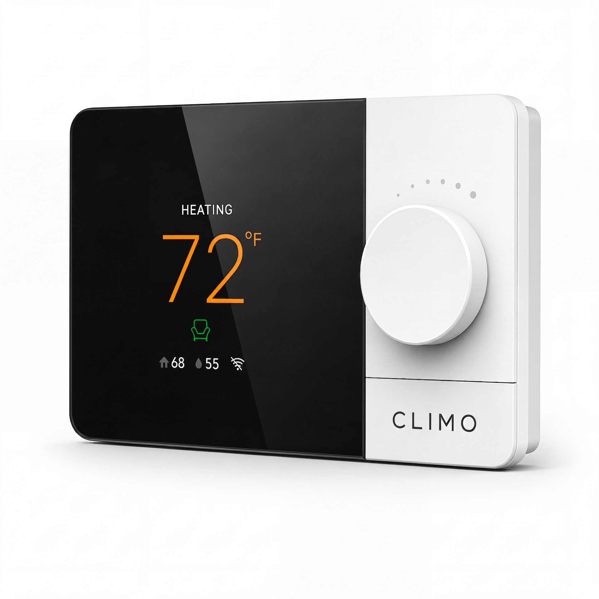 CLIMO Flow thermostat, angled view